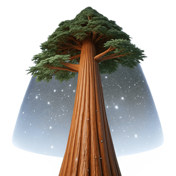 stunning minimalist A giant sequoia tree reaching towards the starry night sky, low angle shot, majestic and awe-inspiring authentic png