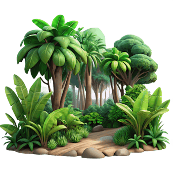 elegant contemporary A lush tropical rainforest, dappled sunlight, realistic landscape painting original png