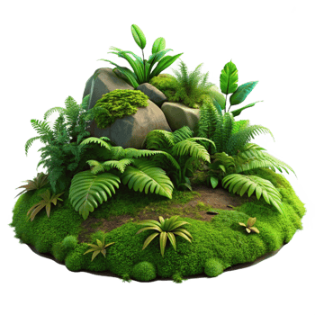 dramatic artistic A lush green forest floor covered in moss and ferns, detailed textures, natural lighting detailed png