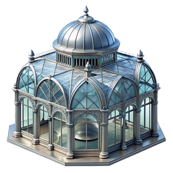 vibrant vintage Crystal palace, intricate glass and metal structure, light-filled interior, futuristic architecture professional png