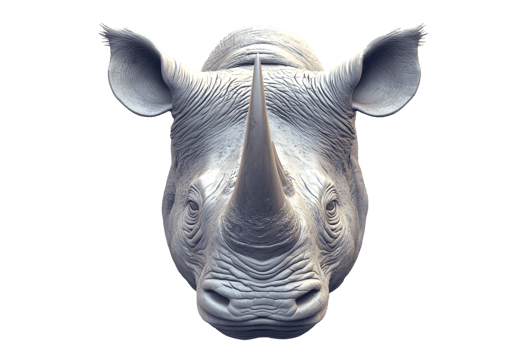Rhinoceros Head 3D Render Wildlife Animal Portrait Gray Texture Horn Mammal Closeup D png