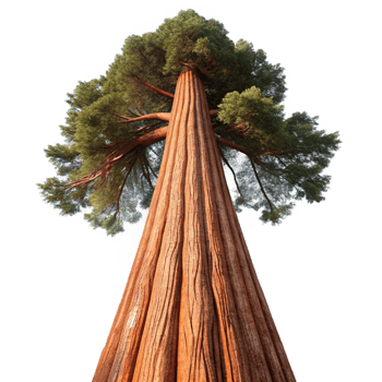 vibrant modern A giant sequoia tree reaching towards the sky, its bark textured and weathered, with a majestic, nature photography style genuine png