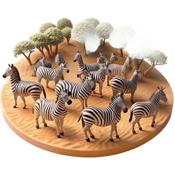 serene classic A herd of zebras migrating across the African savanna, panoramic view, warm, dusty lighting professional png
