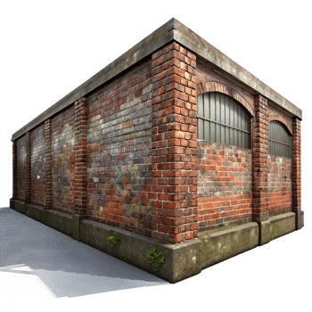 magnificent vintage Graffiti-covered brick wall of an abandoned warehouse in a decaying industrial district, dim overcast lighting, photorealistic style professional png