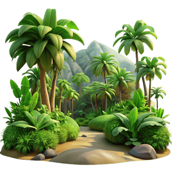 wonderful traditional A lush tropical rainforest, dappled sunlight, realistic landscape painting premium png