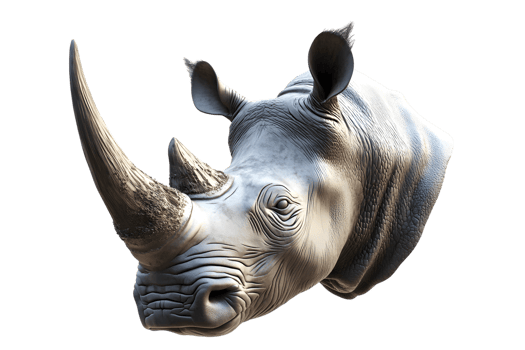 Rhinoceros head 3D render wildlife animal portrait textured horn grey closeup studio s png