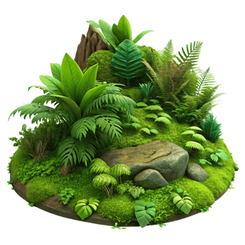 wonderful minimalist A lush green forest floor covered in moss and ferns, detailed textures, natural lighting high quality png