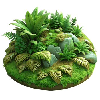 impressive contemporary A lush green forest floor covered in moss and ferns, detailed textures, natural lighting original png
