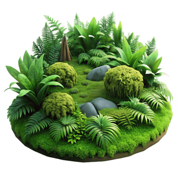 magnificent abstract A lush green forest floor covered in moss and ferns, detailed textures, natural lighting detailed png