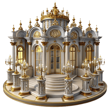 stunning vintage Baroque palace, gilded interiors, chandeliers, dramatic lighting, opulent style high resolution png