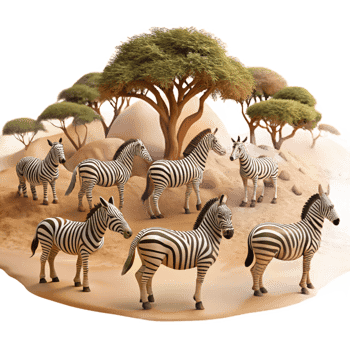 impressive artistic A herd of zebras migrating across the African savanna, panoramic view, warm, dusty lighting genuine png
