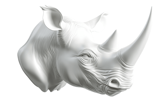 White Rhinoceros Head Sculpture 3D Render Wildlife Art Animal Portrait png