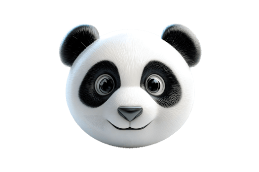 Cute Panda Bear Face Cartoon Animal 3D Render Black Background png