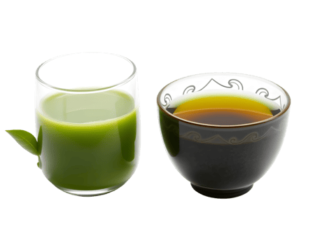 Green Tea and Beverage in Glass and Cup png