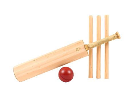 Cricket bat, ball, and wicket setup png