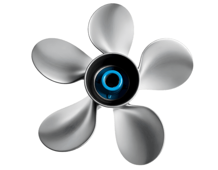 Close-up of a stainless steel boat propeller with five blades png