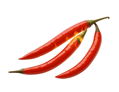 Three vibrant red chili peppers on a transparent background png