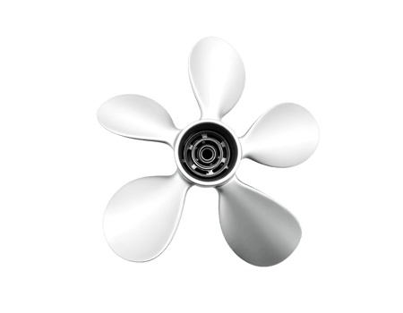 Close-up of a shiny aluminum boat propeller with five blades png