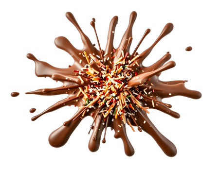 Chocolate splash with colorful sprinkles png
