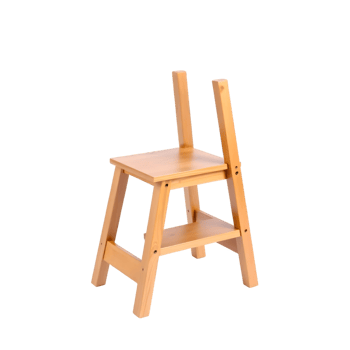Wooden chair with a step stool design png