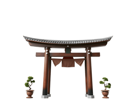 Japanese Torii Gate with Bonsai Plants png