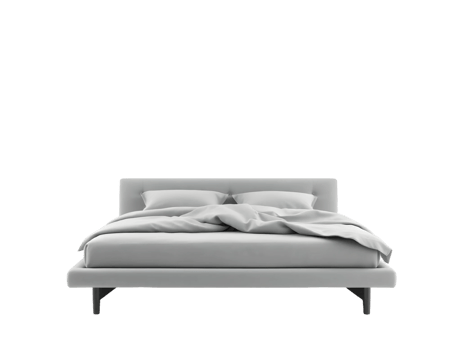 Modern grey bed in a minimalist bedroom png