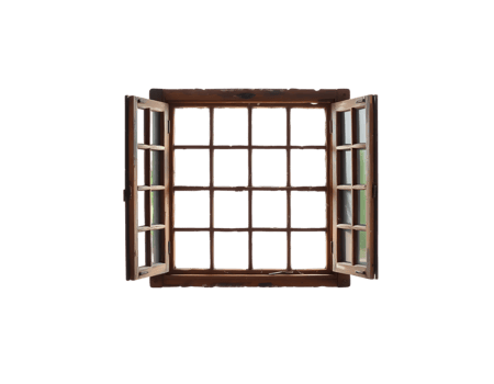 Open Wooden Window with Square Panes png