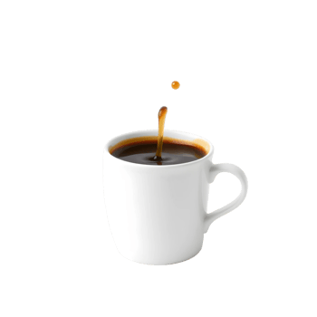 Coffee cup with a splash of dark coffee on a transparent background png