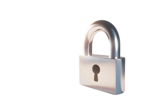 Secure Lock A Detailed 3D Illustration of a Closed Padlock with Reflective Surface and Keyhole png