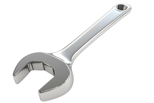 A shiny metallic wrench isolated on a black background ideal for DIY projects and mechanical w png