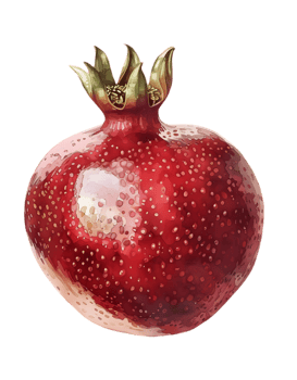 Watercolor Illustration of Ripe Red Pomegranate Fruit with Golden Seeds Isolated on Transparent Background png