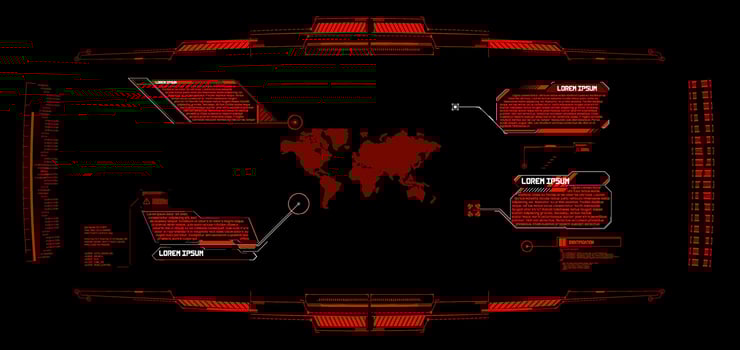 Futuristic digital interface displaying global information and analytics in red and black tones vector