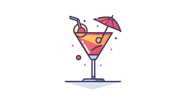 A colorful cocktail in a martini glass with an umbrella and straw perfect for summer drinks an png