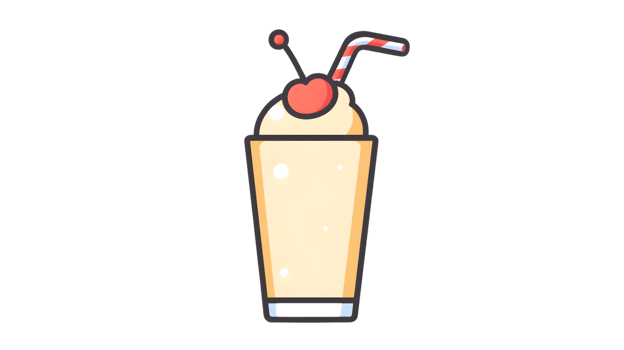 Refreshing Milkshake with Whipped Cream and Cherry on Top png