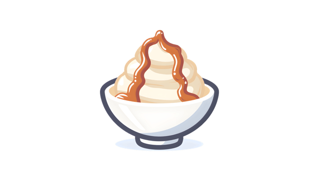 Delicious Soft Serve Ice Cream with Caramel Topping in a Bowl Perfect for Dessert and Treats png