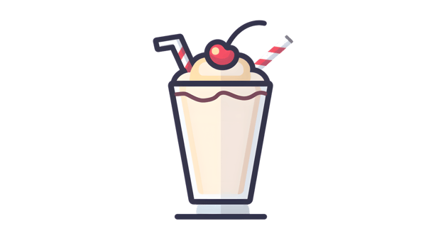 A creamy milkshake topped with whipped cream and a cherry served in a glass with two straws png