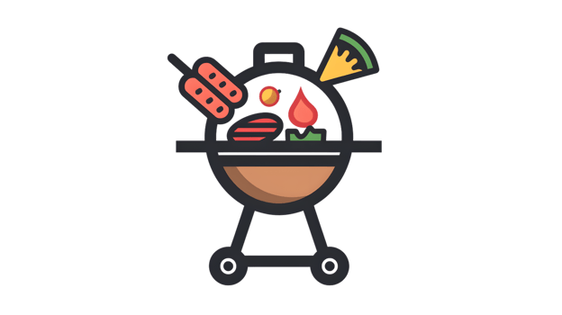Outdoor Cooking Fun A Vibrant Illustration of a Barbecue Grill with Sizzling Food and Flames png