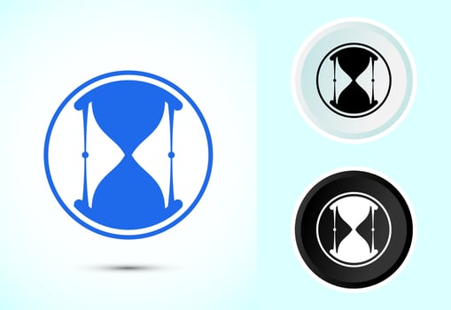 Sand clock icon design illustration. Hourglass sign, Time measuring sign, Color black and white vector