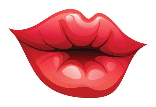 Red lips, showing a close up view of a kiss. Cartoon illustration vector