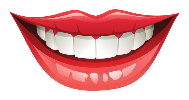 Smiling mouth with white teeth and red lips, close up. Cartoon illustration vector