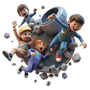 wonderful contemporary A group of children play zero-gravity tag amidst floating debris in a derelict spaceship. Dystopian style, dim lighting, gritty realism high resolution png