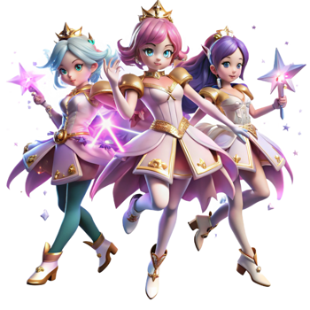 magnificent abstract A group of magical girls transform into their battle outfits, surrounded by swirling light and sparkles. Bright, magical lighting. Anime style high quality png
