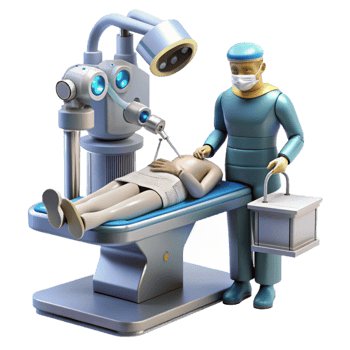 serene minimalist A robotic surgeon performs a complex operation on a cyborg patient in a futuristic operating room. Medical sci-fi style, sterile lighting, detailed medical equipment authentic png