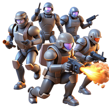magnificent minimalist A group of rebels fights against an army of robots in a war-torn cityscape. Dystopian sci-fi style, explosive lighting, dynamic action premium png