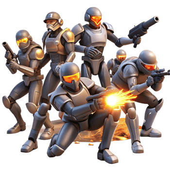 vibrant traditional A group of rebels fights against an army of robots in a war-torn cityscape. Dystopian sci-fi style, explosive lighting, dynamic action original png