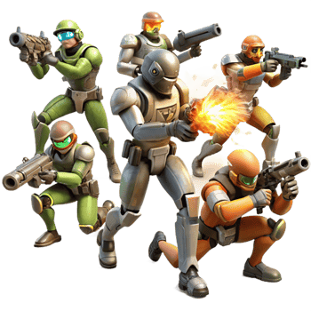 magnificent artistic A group of rebels fights against an army of robots in a war-torn cityscape. Dystopian sci-fi style, explosive lighting, dynamic action high resolution png