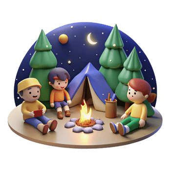 stunning abstract A group of friends camping under the starry night sky, sharing stories around a campfire. Warm, inviting lighting. Anime style professional png