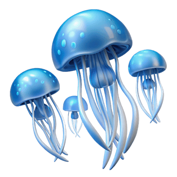 magnificent rustic A school of shimmering jellyfish drifting through deep ocean waters, bioluminescent lighting, abstract style high quality png