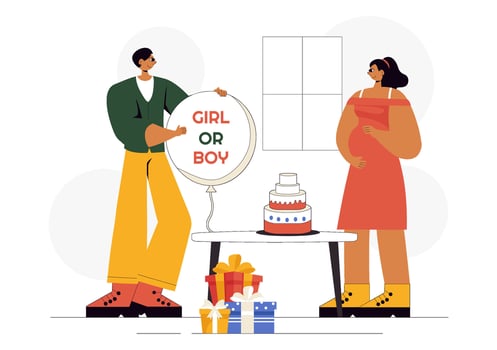 Flat Style Baby Shower Illustration with Expecting Parents and Party Elements vector