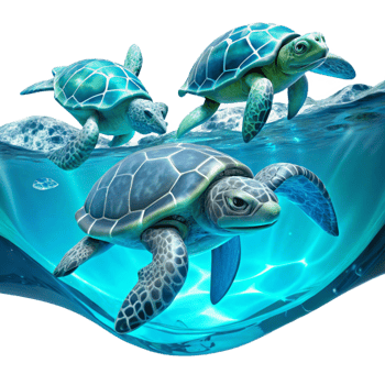 stunning rustic A group of sea turtles swimming in crystal-clear water, tropical lighting, underwater photography detailed png